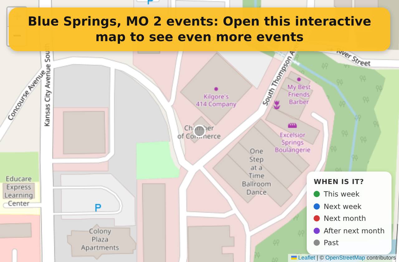 Map of events in Blue Springs, MO on the interactive EVENTULIST map