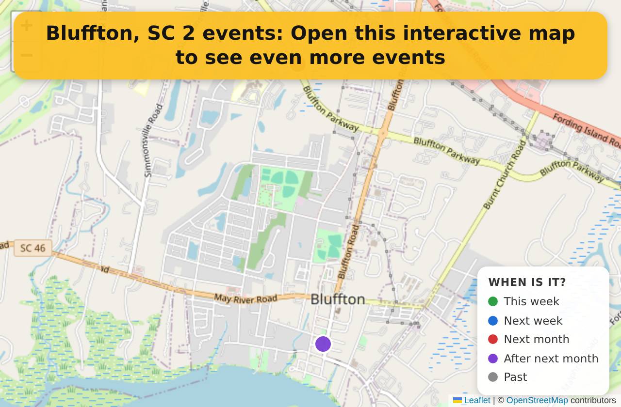 Map of events in Bluffton, SC on the interactive EVENTULIST map