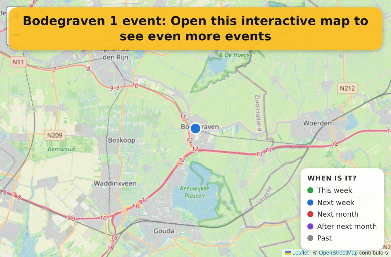 Map of events in Bodegraven on the interactive EVENTULIST map