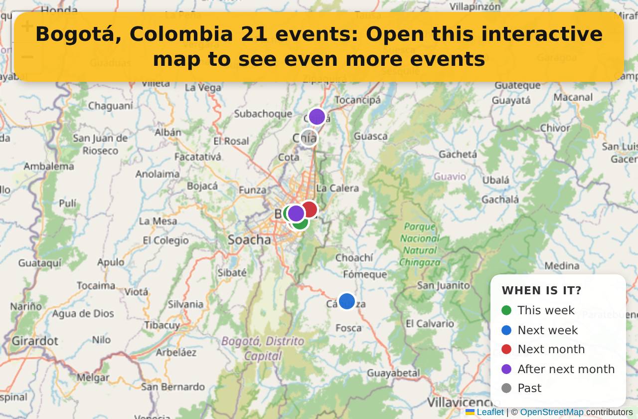 Map of events in Bogotá, Colombia on the interactive EVENTULIST map