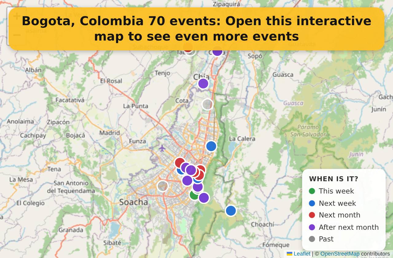 Map of events in Bogota, Colombia on the interactive EVENTULIST map
