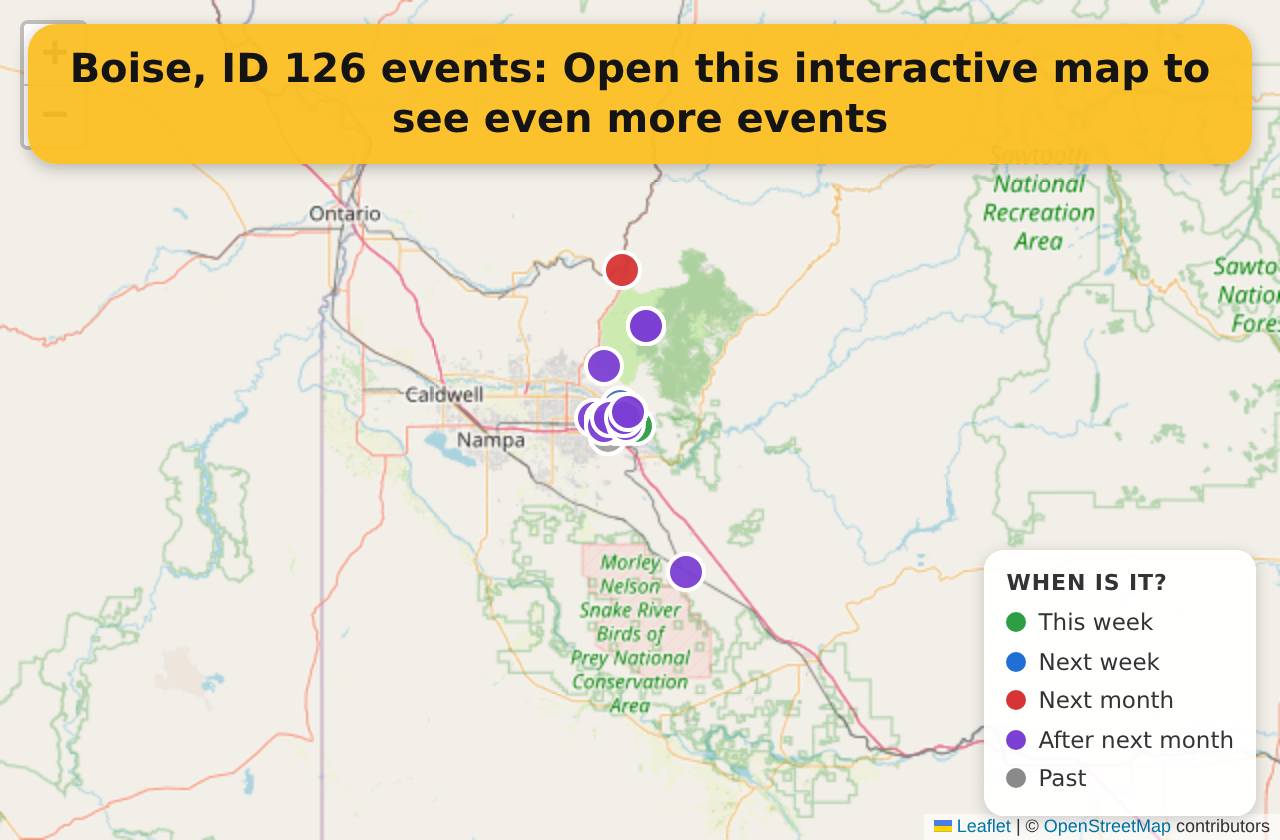 Map of events in Boise, ID on the interactive EVENTULIST map