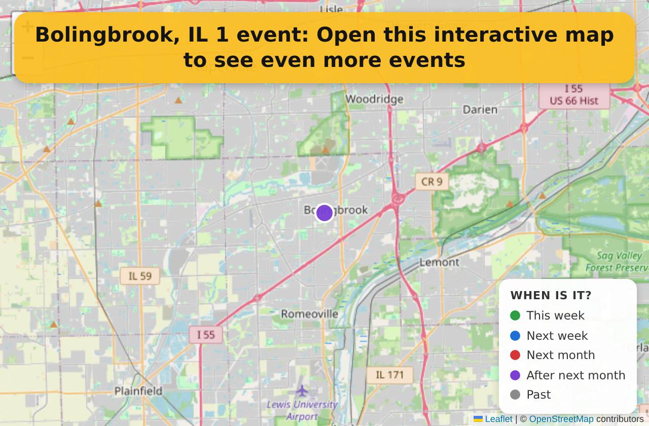 Map of events in Bolingbrook, IL on the interactive EVENTULIST map