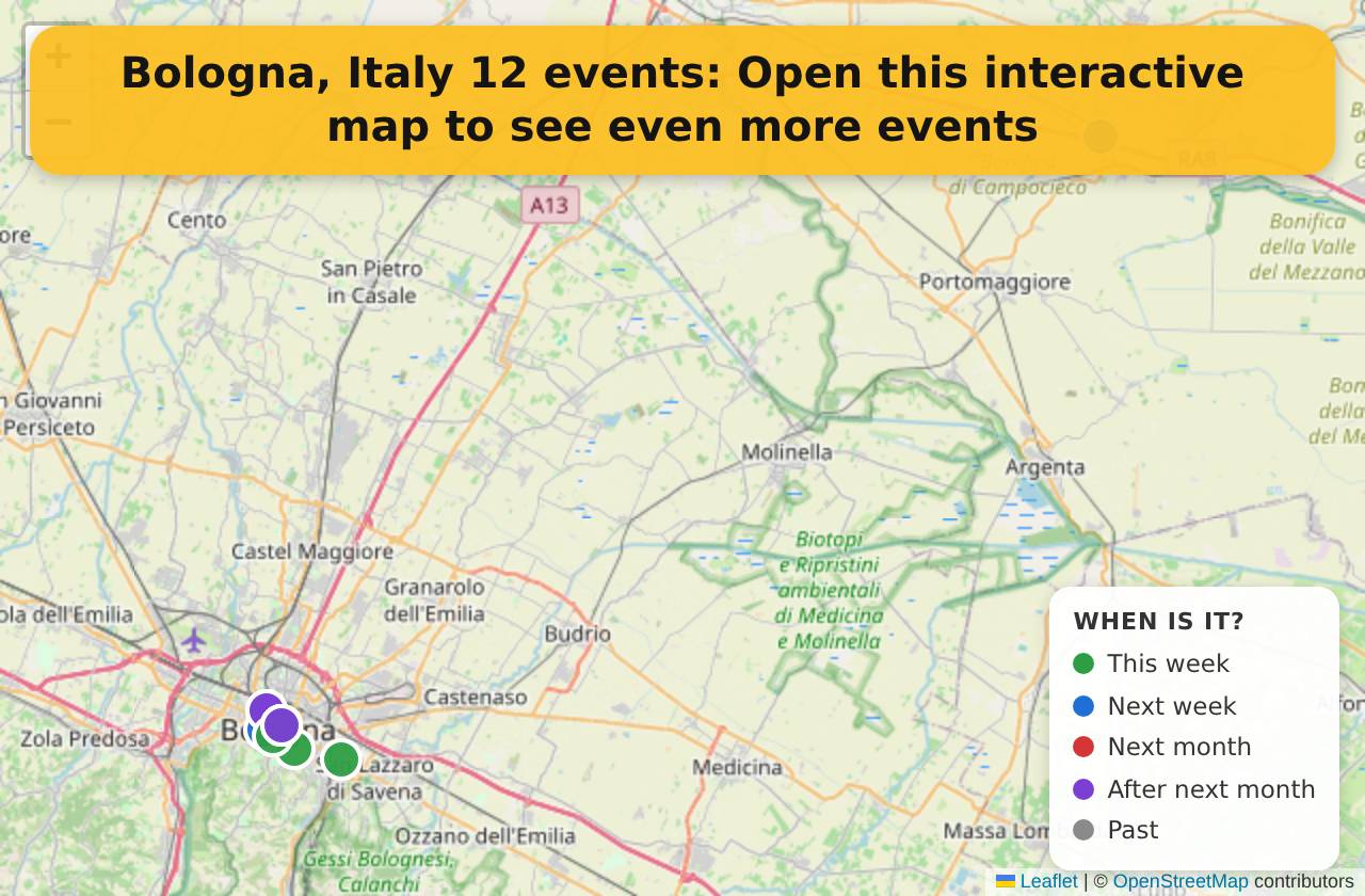 Map of events in Bologna, Italy on the interactive EVENTULIST map