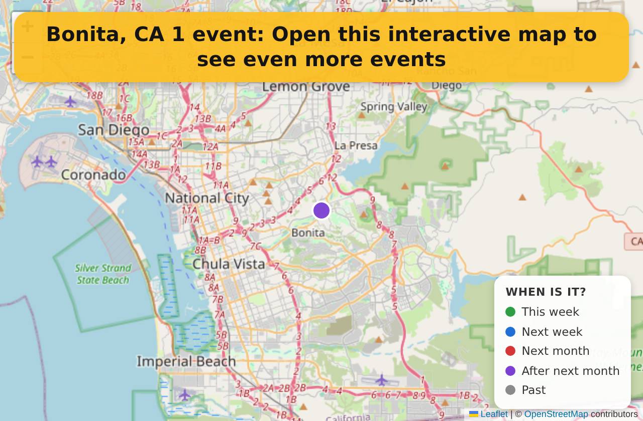 Map of events in Bonita, CA on the interactive EVENTULIST map
