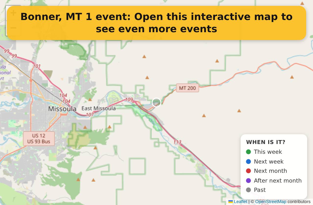 Map of events in Bonner, MT on the interactive EVENTULIST map
