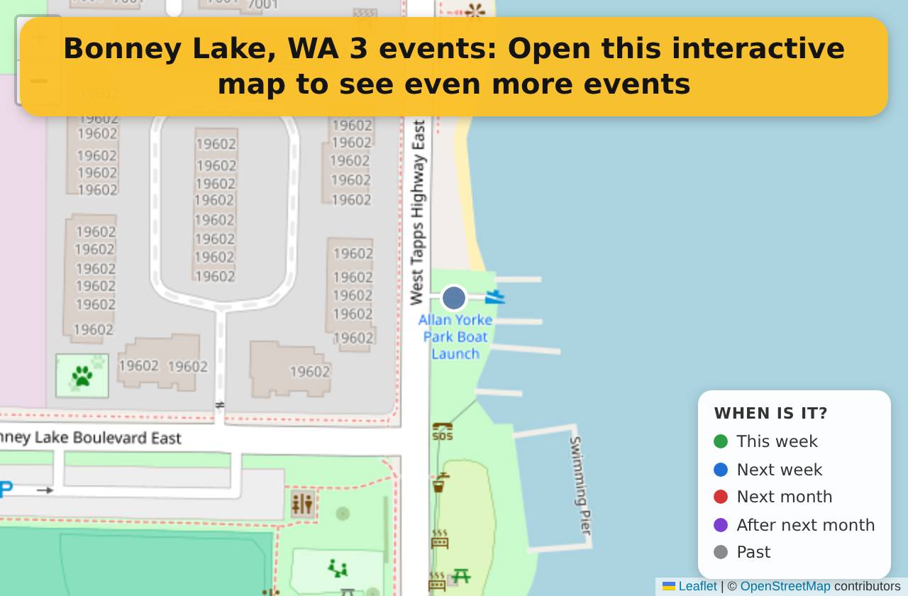 Map of events in Bonney Lake, WA on the interactive EVENTULIST map
