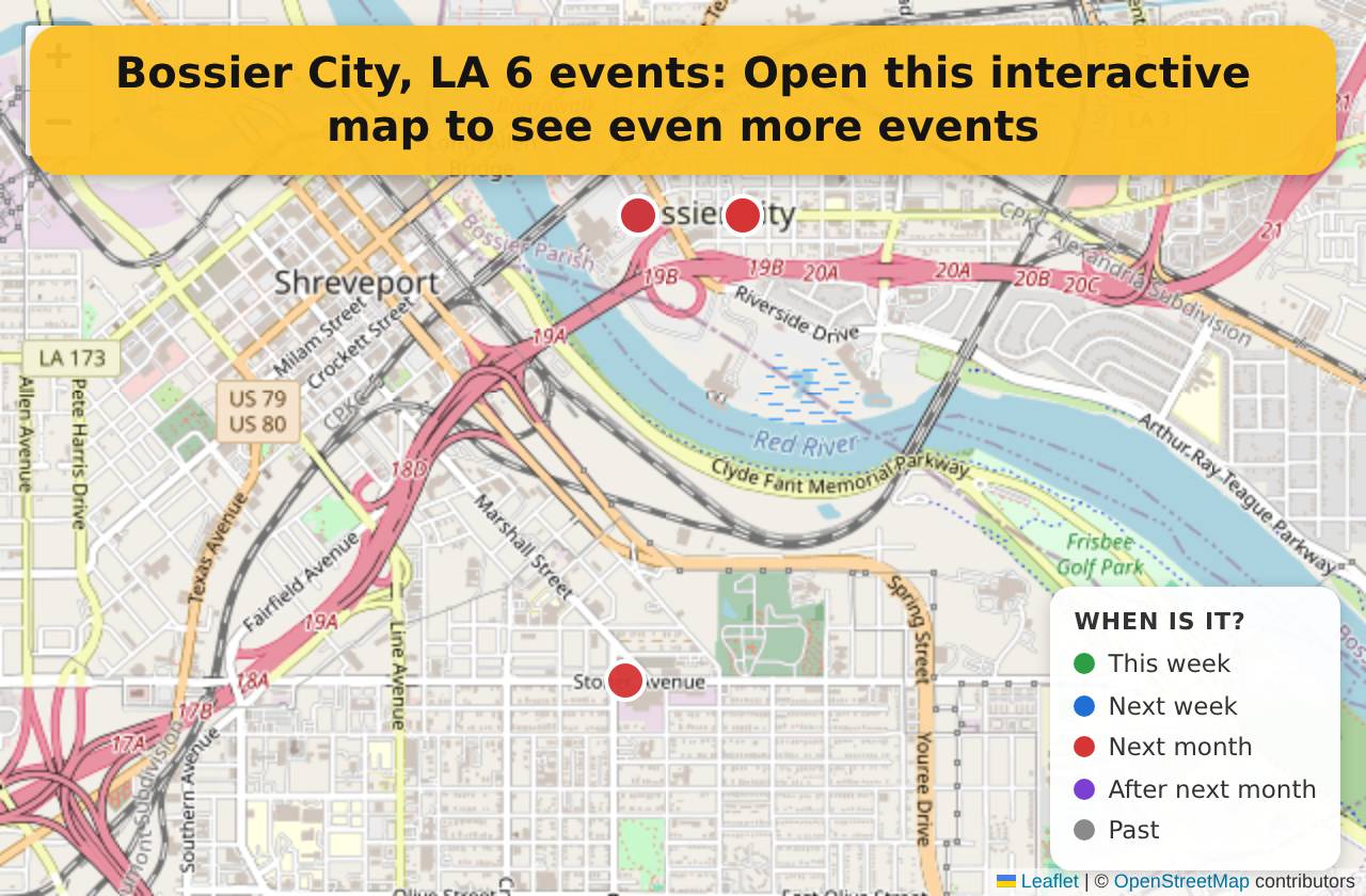 Map of events in Bossier City, LA on the interactive EVENTULIST map
