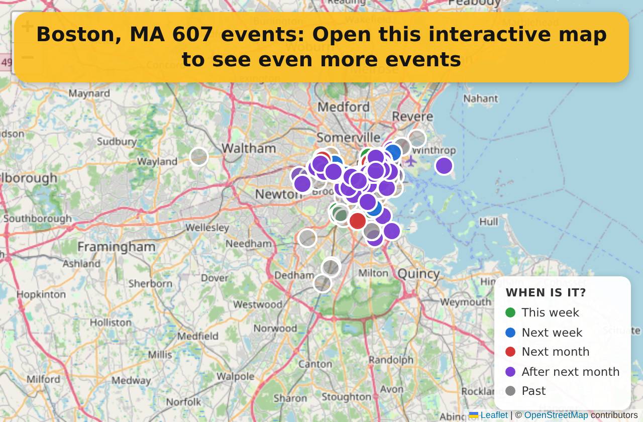 Map of events in Boston, MA on the interactive EVENTULIST map