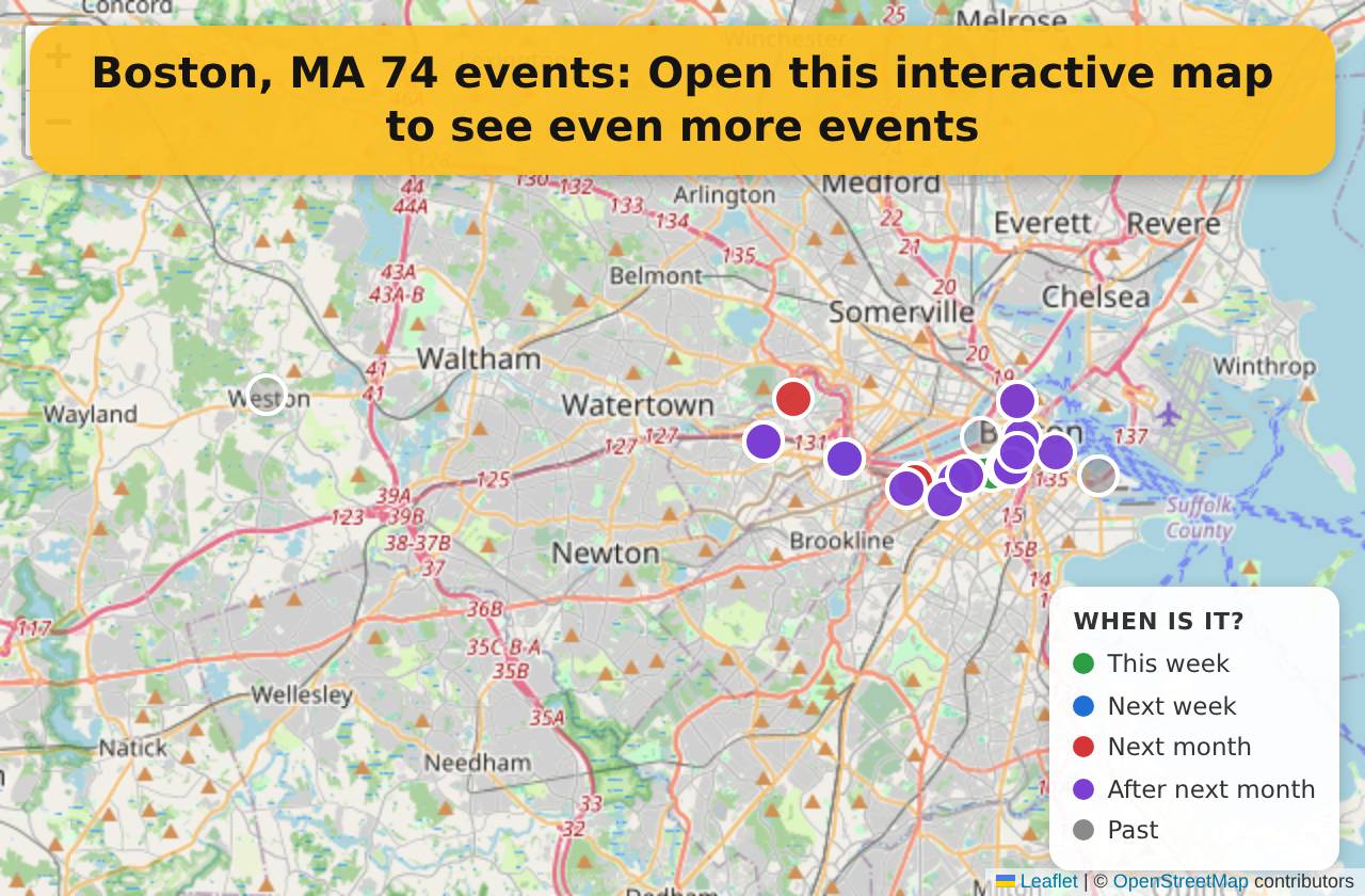 Map of events in Boston, MA on the interactive EVENTULIST map