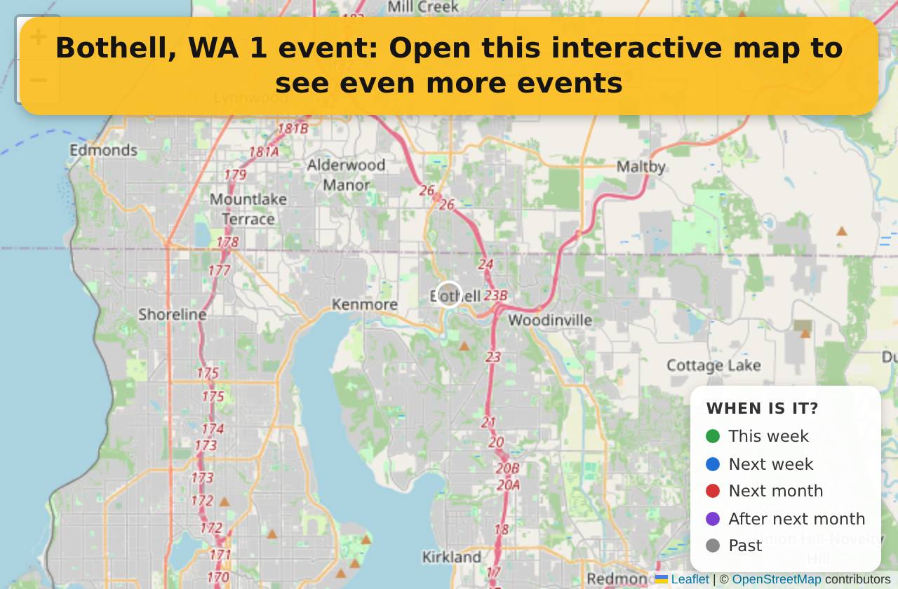 Map of events in Bothell, WA on the interactive EVENTULIST map