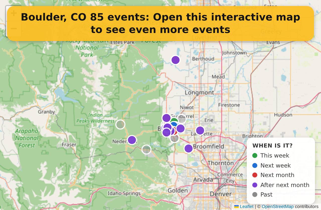 Map of events in Boulder, CO on the interactive EVENTULIST map