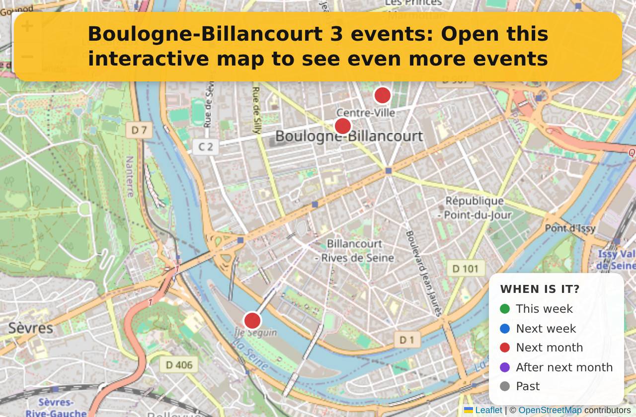 Map of events in Boulogne-Billancourt on the interactive EVENTULIST map