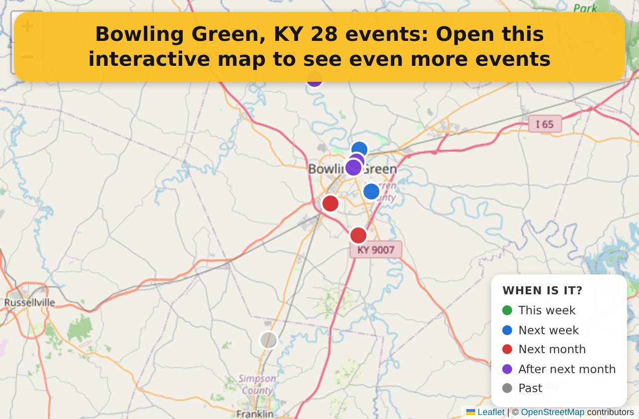 Map of events in Bowling Green, KY on the interactive EVENTULIST map