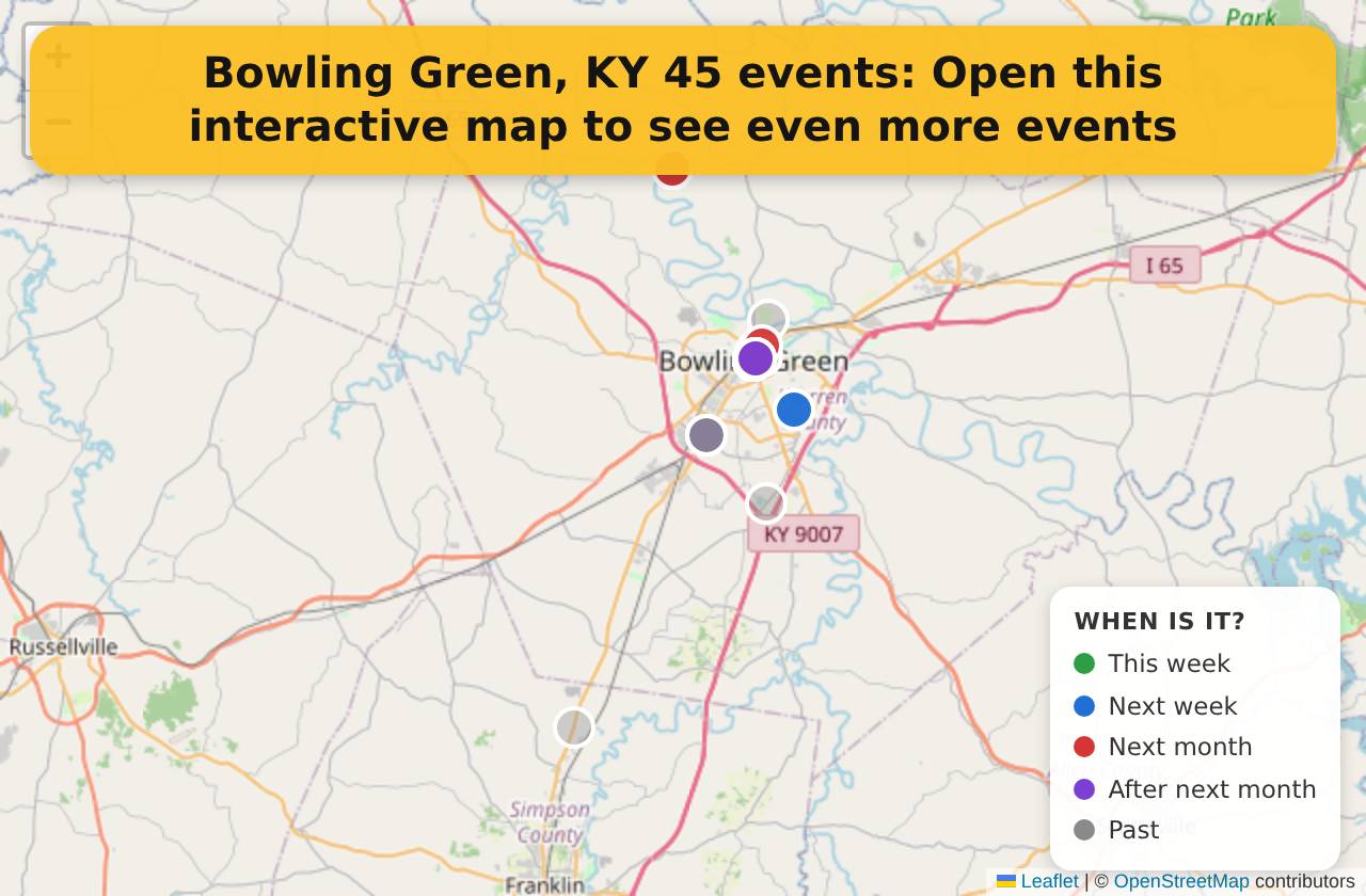 Map of events in Bowling Green, KY on the interactive EVENTULIST map