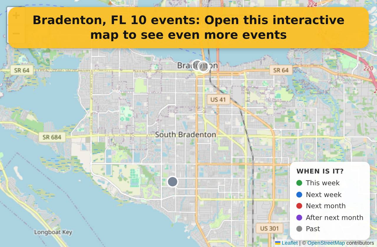 Map of events in Bradenton, FL on the interactive EVENTULIST map