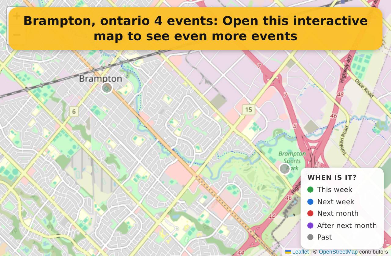 Map of events in Brampton, ontario on the interactive EVENTULIST map
