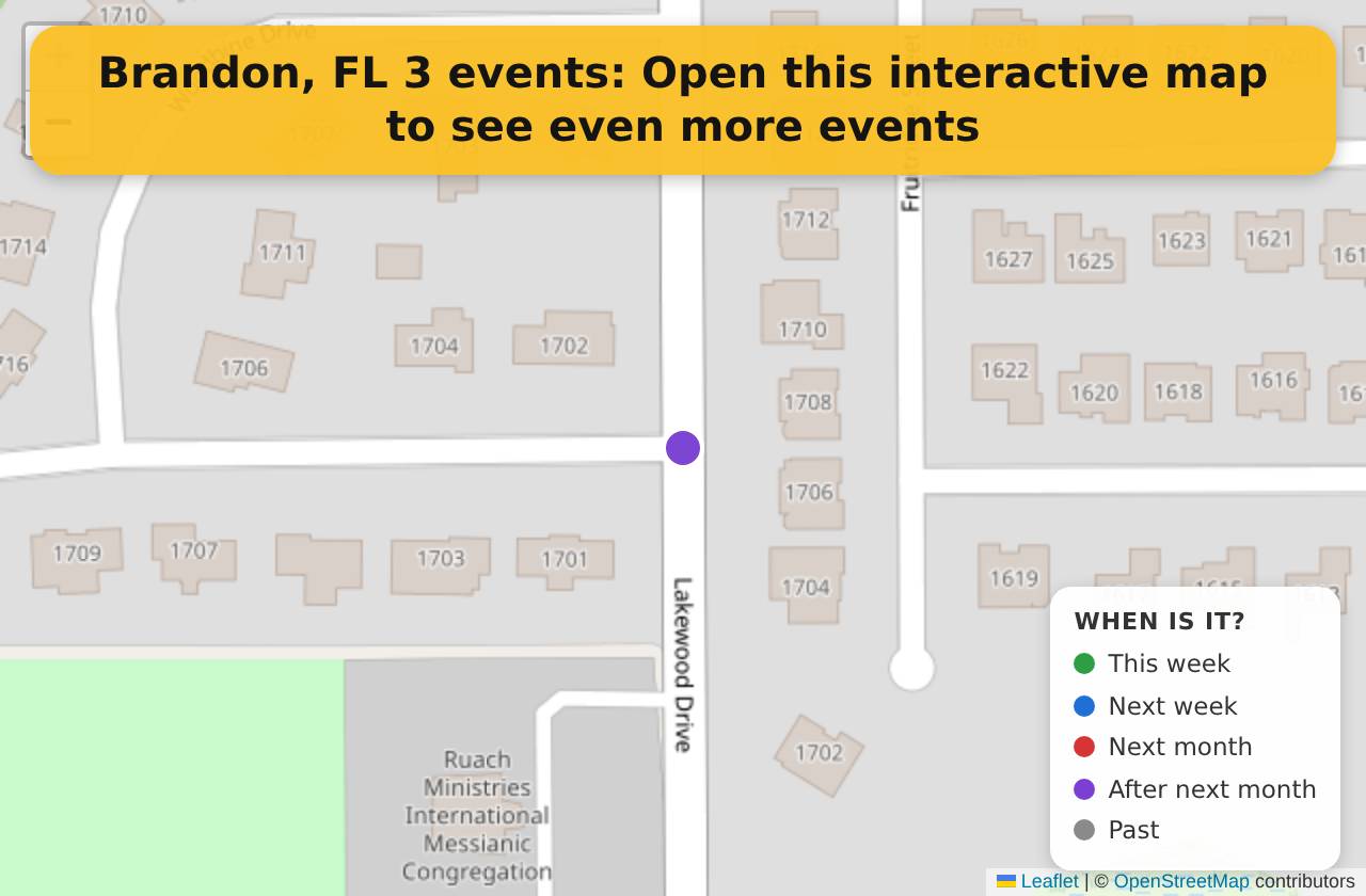 Map of events in Brandon, FL on the interactive EVENTULIST map