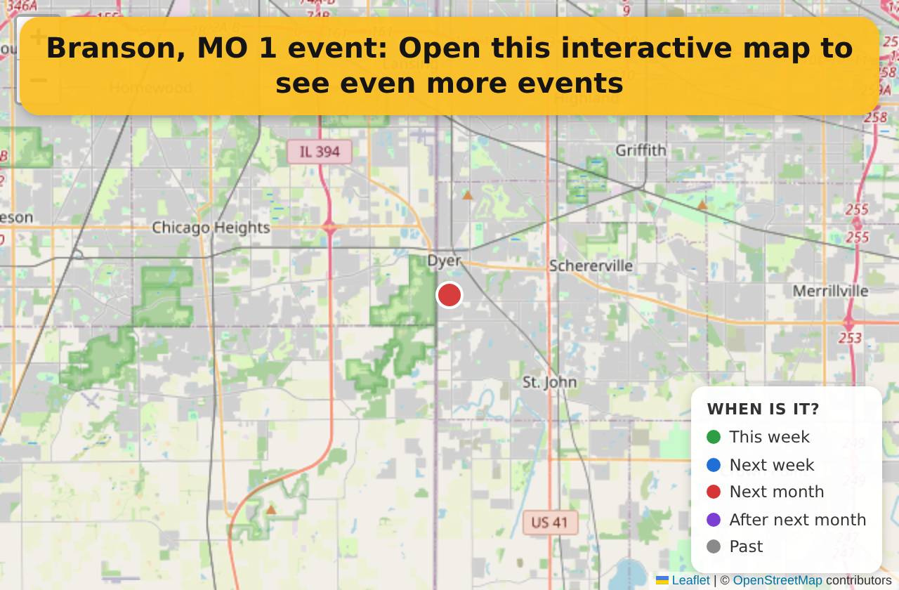 Map of events in Branson, MO on the interactive EVENTULIST map