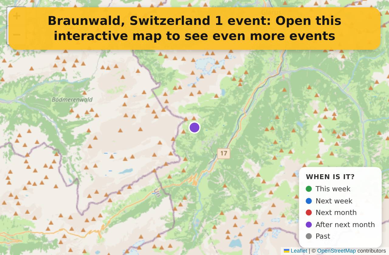 Map of events in Braunwald, Switzerland on the interactive EVENTULIST map