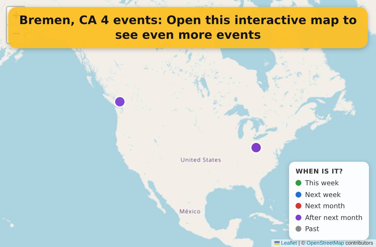 Map of events in Bremen, CA on the interactive EVENTULIST map