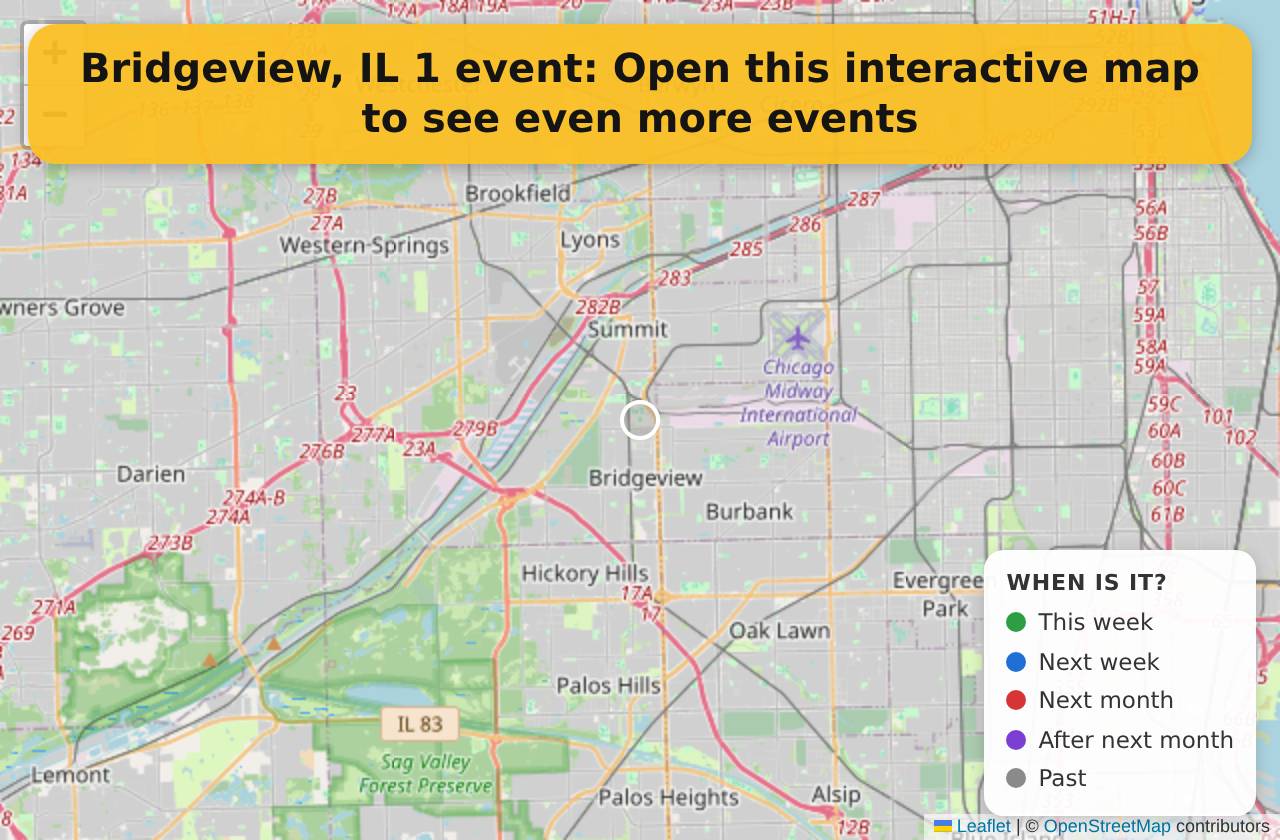 Map of events in Bridgeview, IL on the interactive EVENTULIST map