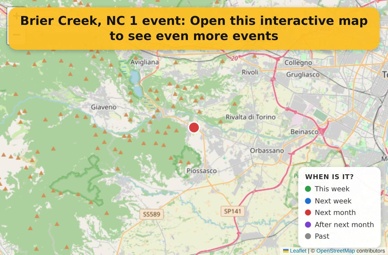 Map of events in Brier Creek, NC on the interactive EVENTULIST map