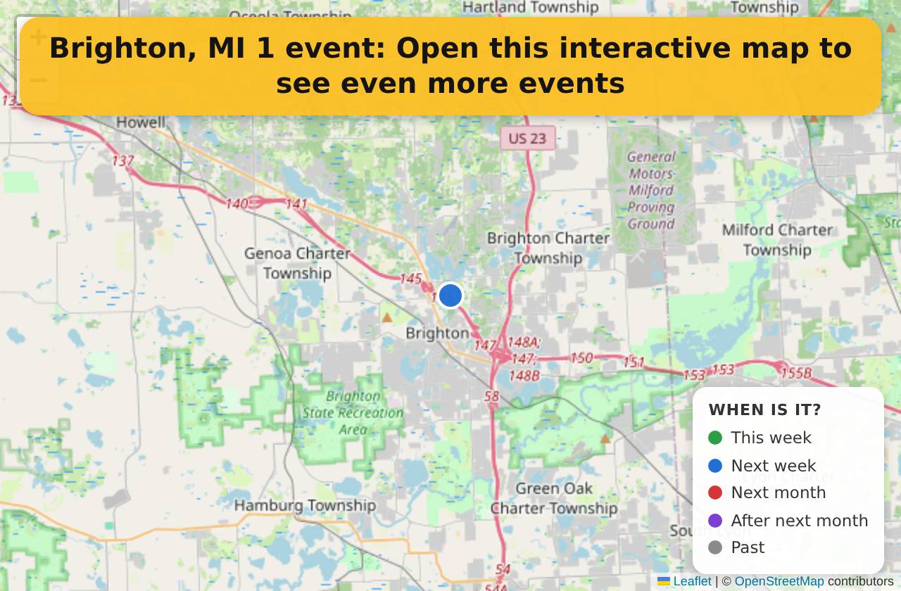 Map of events in Brighton, MI on the interactive EVENTULIST map