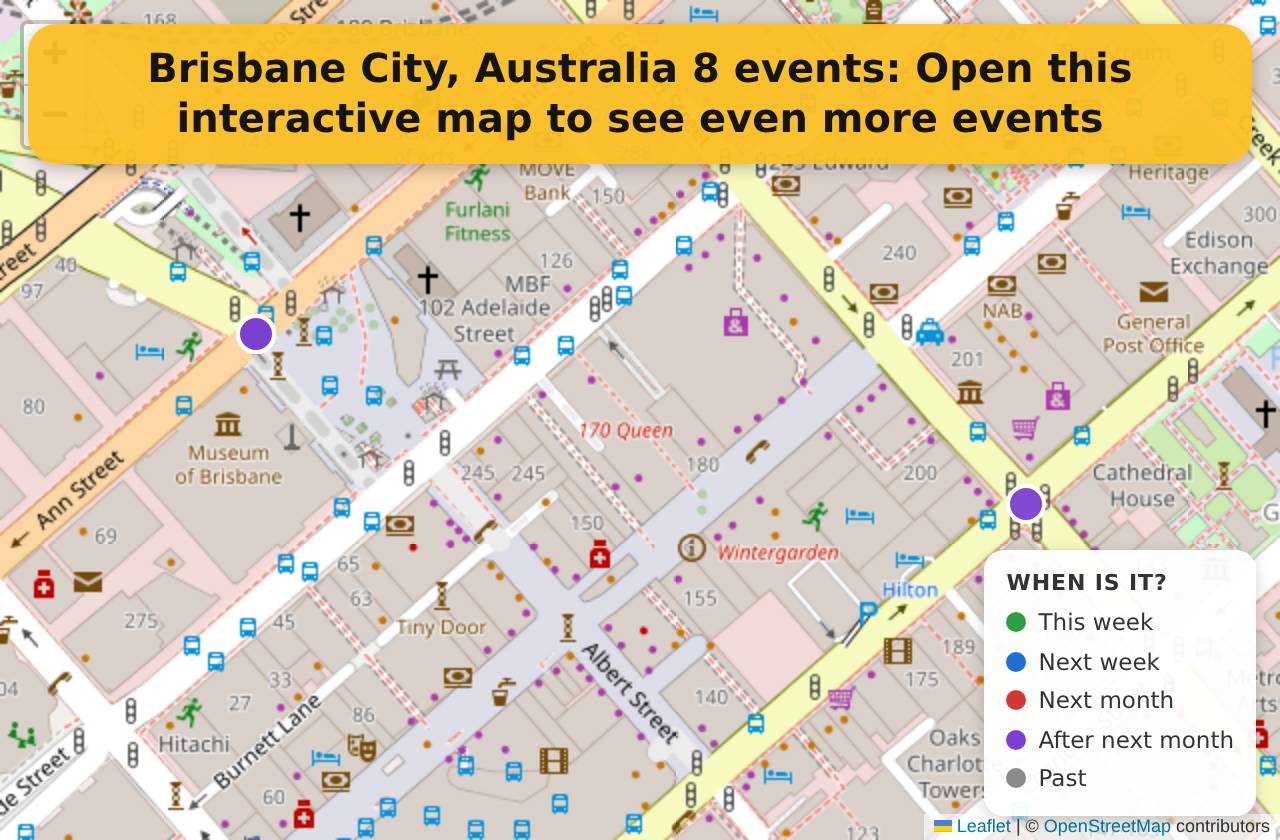 Map of events in Brisbane City, Australia on the interactive EVENTULIST map