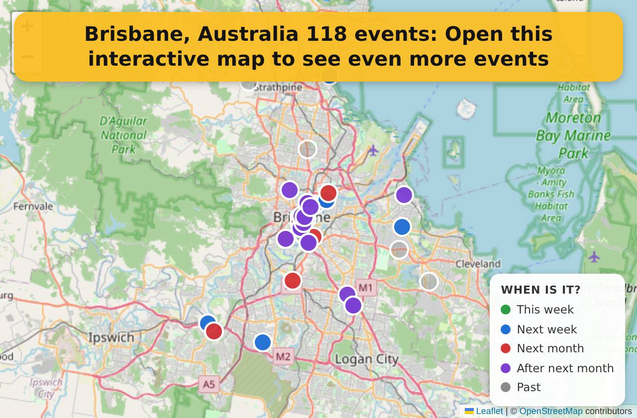 Map of events in Brisbane, Australia on the interactive EVENTULIST map
