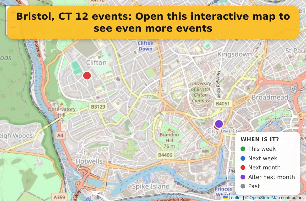 Map of events in Bristol, CT on the interactive EVENTULIST map