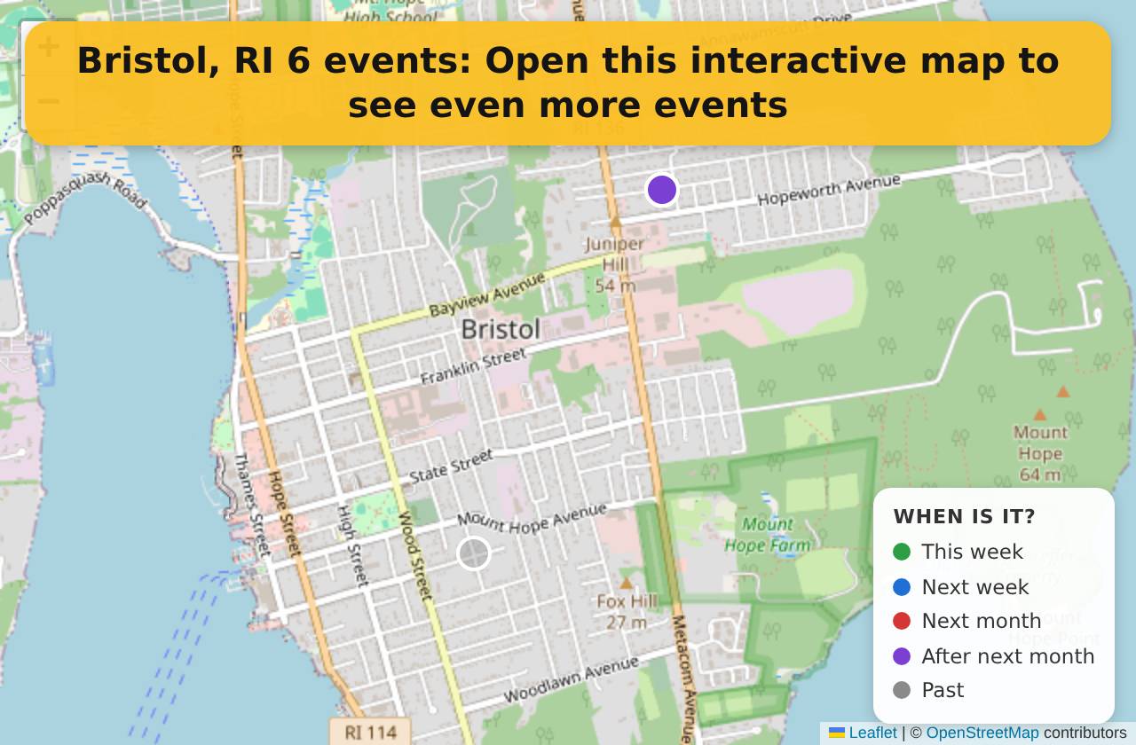Map of events in Bristol, RI on the interactive EVENTULIST map