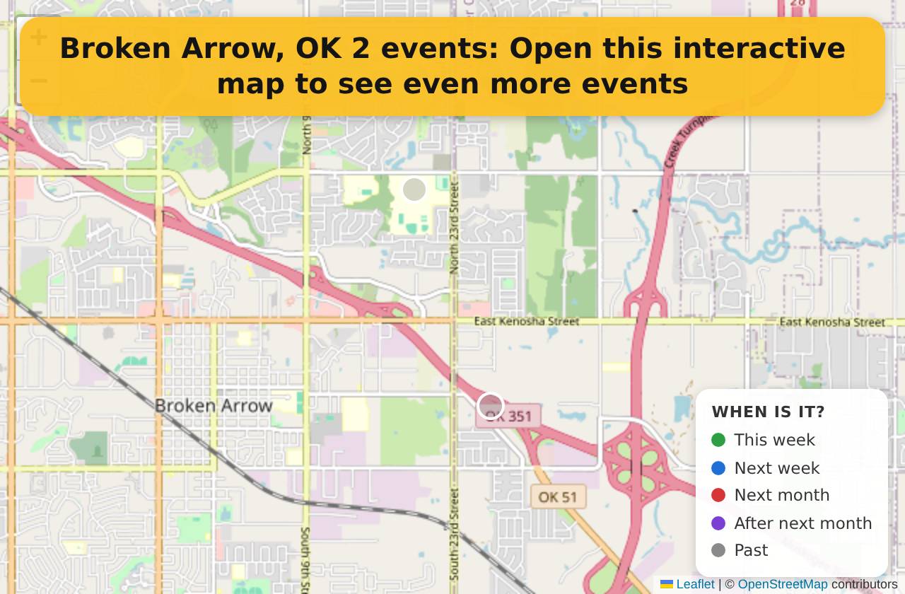 Map of events in Broken Arrow, OK on the interactive EVENTULIST map