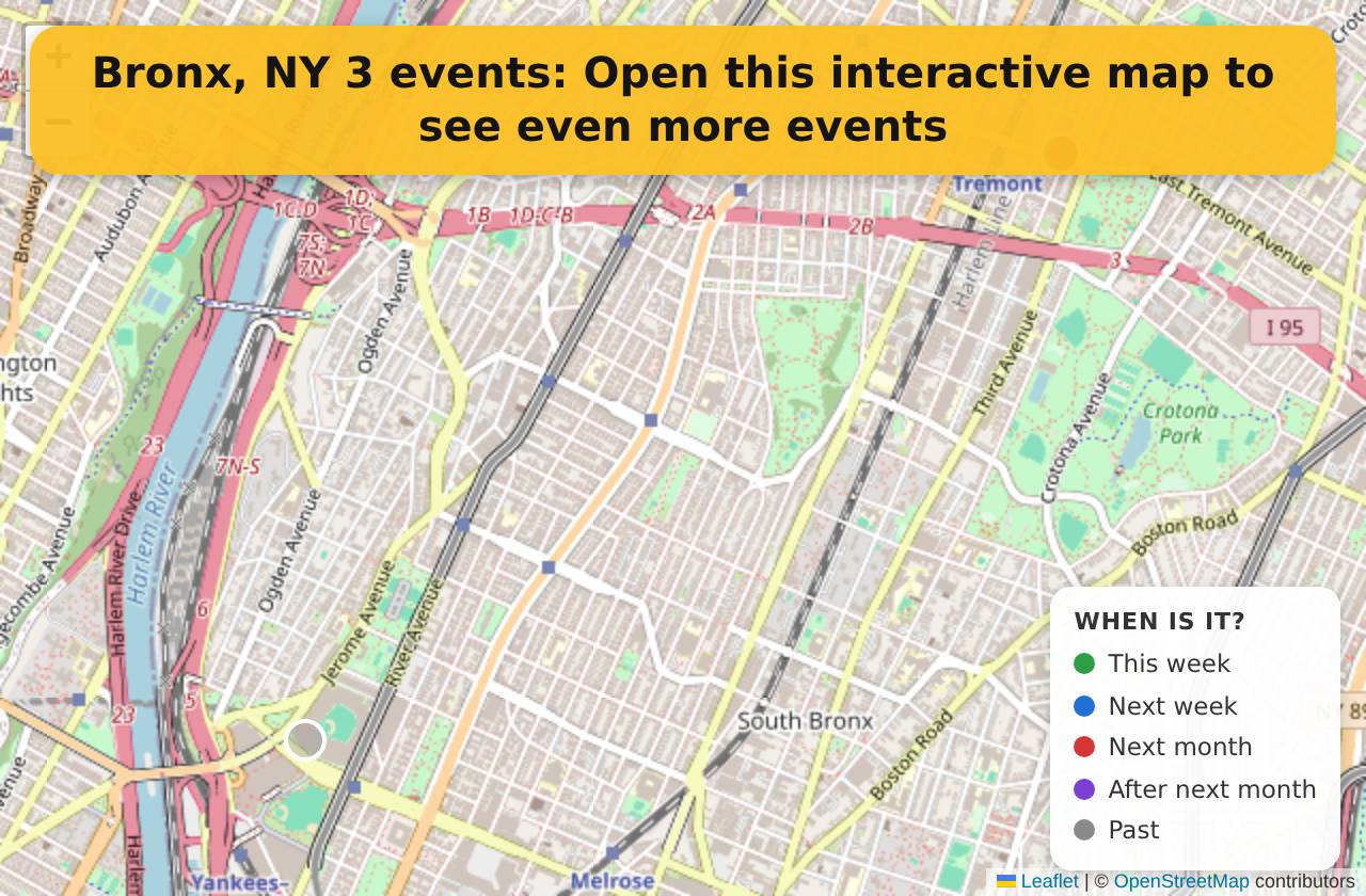 Map of events in Bronx, NY on the interactive EVENTULIST map
