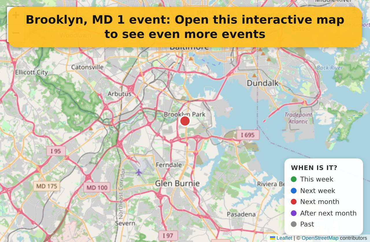 Map of events in Brooklyn, MD on the interactive EVENTULIST map