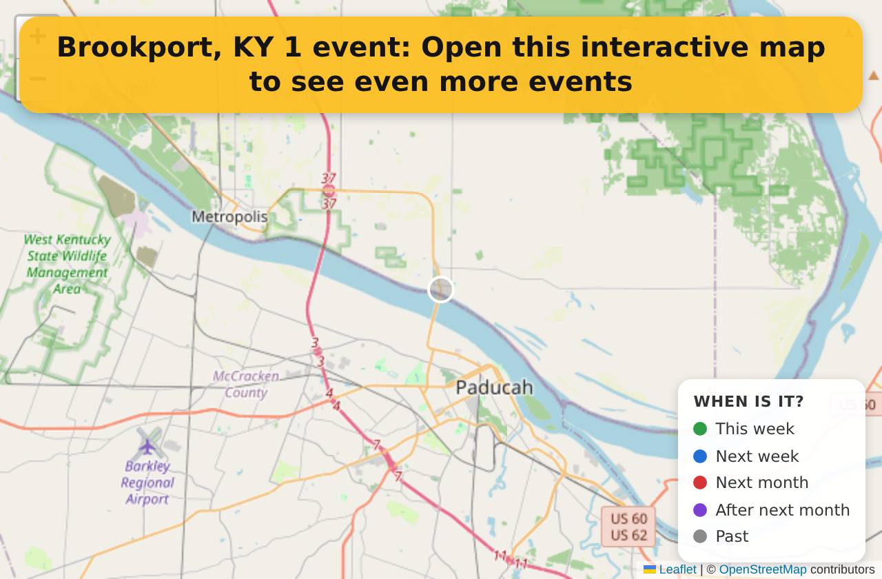 Map of events in Brookport, KY on the interactive EVENTULIST map
