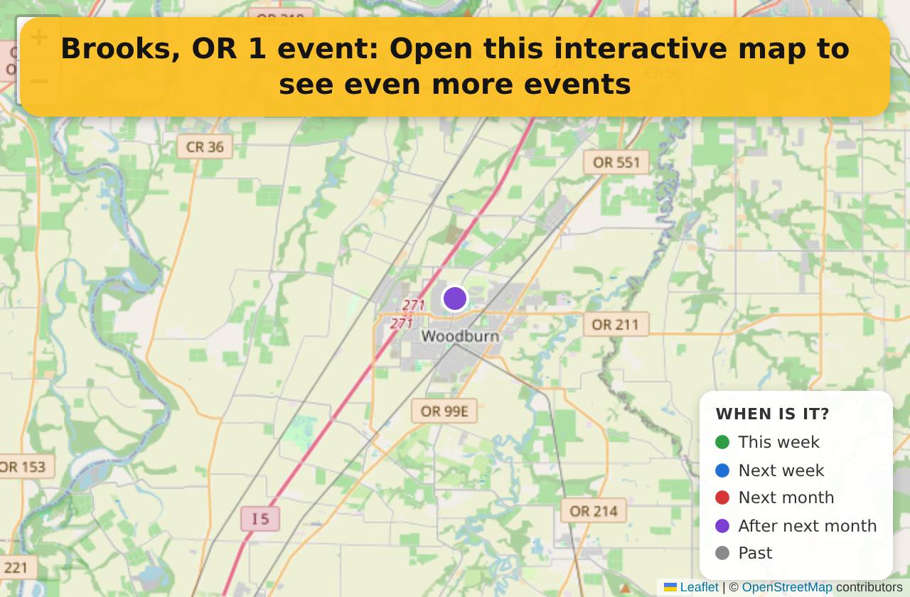 Map of events in Brooks, OR on the interactive EVENTULIST map