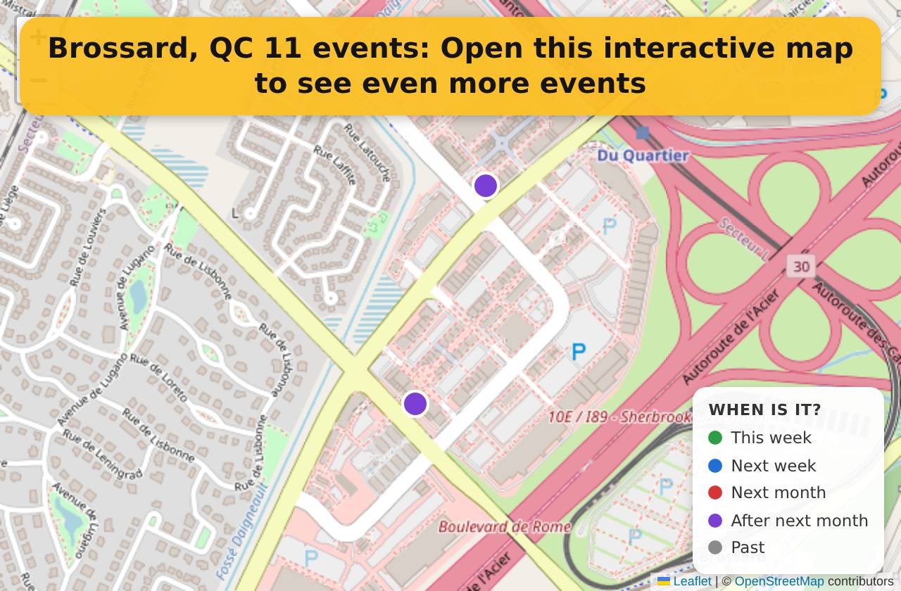 Map of events in Brossard, QC on the interactive EVENTULIST map