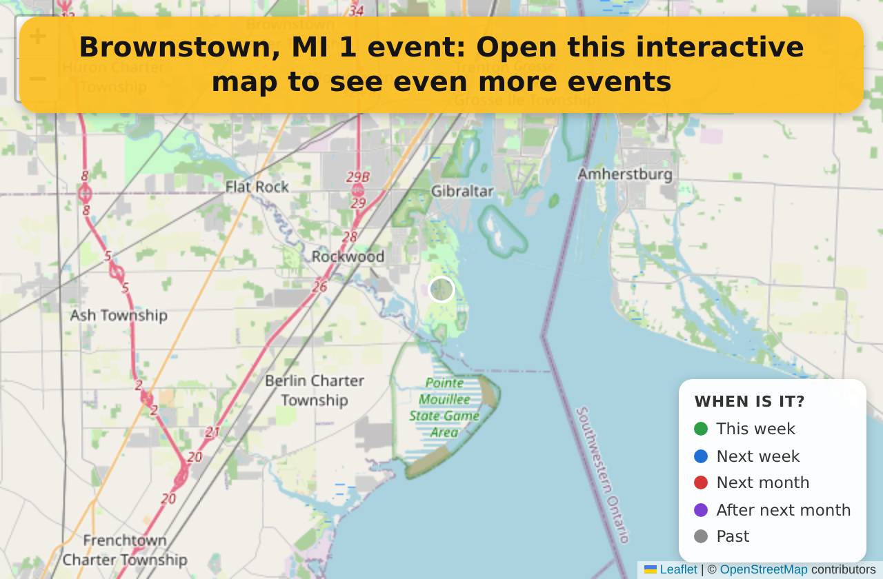 Map of events in Brownstown, MI on the interactive EVENTULIST map
