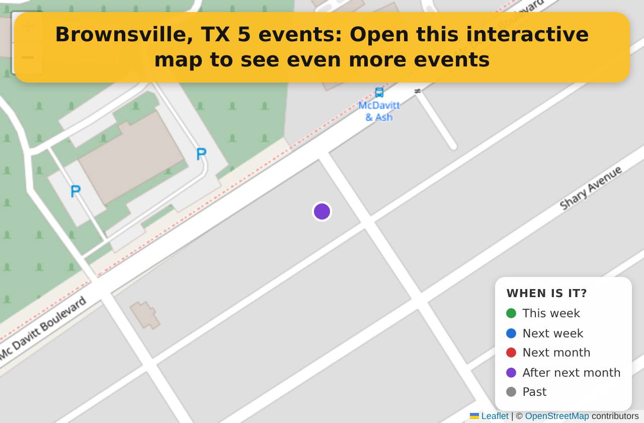 Map of events in Brownsville, TX on the interactive EVENTULIST map