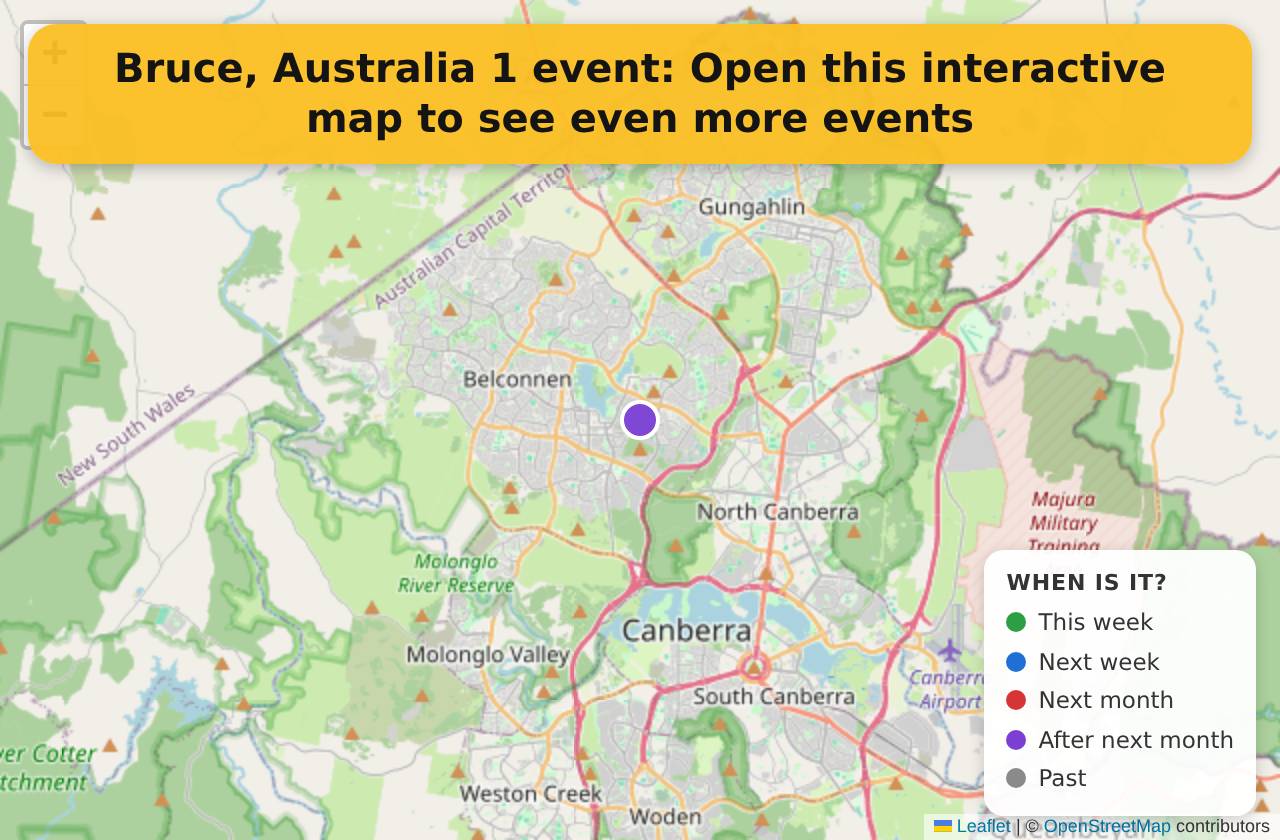 Map of events in Bruce, Australia on the interactive EVENTULIST map
