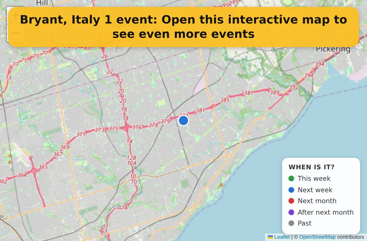 Map of events in Bryant, Italy on the interactive EVENTULIST map