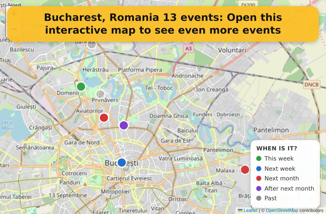 Map of events in Bucharest, Romania on the interactive EVENTULIST map