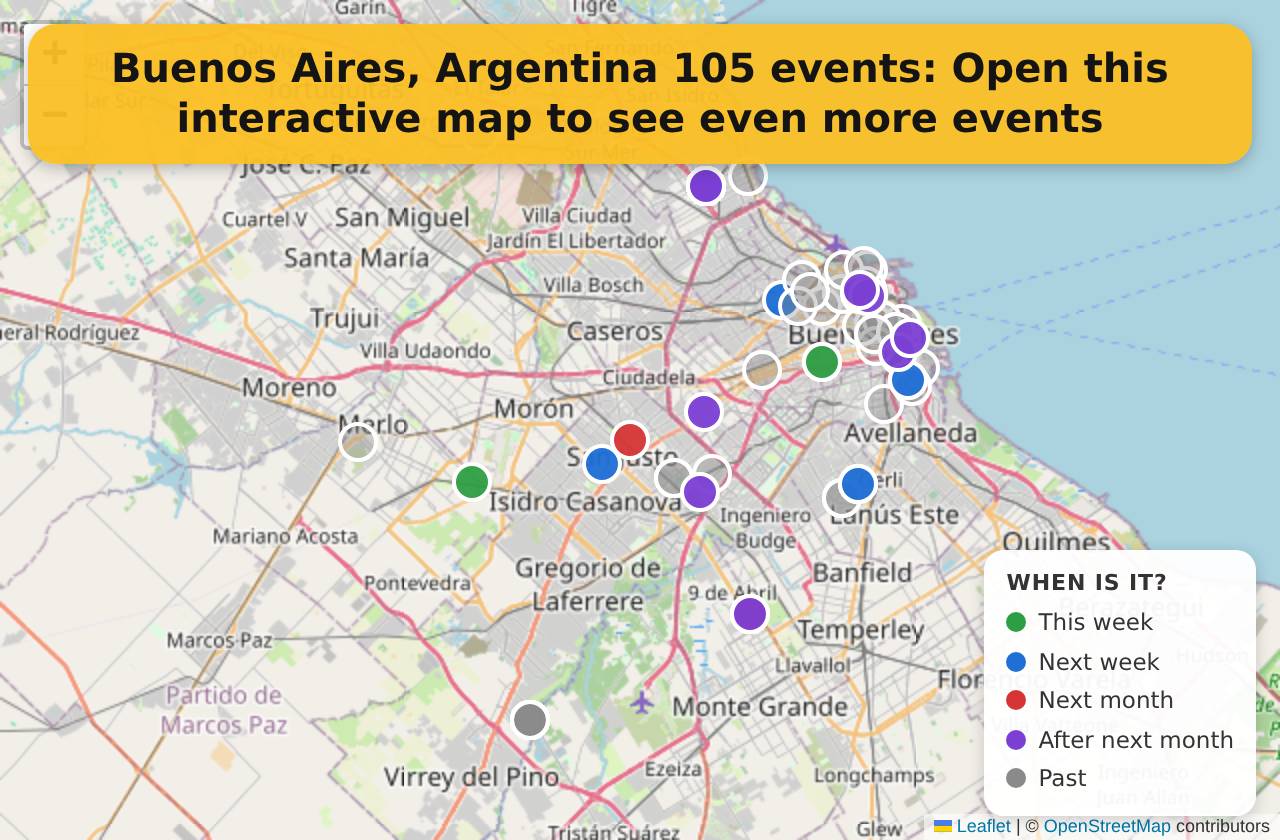 Map of events in Buenos Aires, Argentina on the interactive EVENTULIST map
