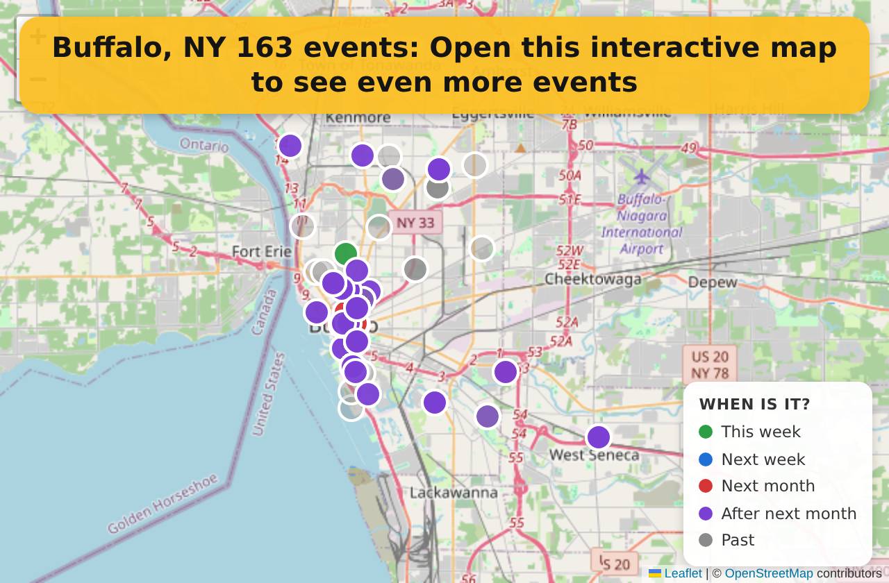 Map of events in Buffalo, NY on the interactive EVENTULIST map