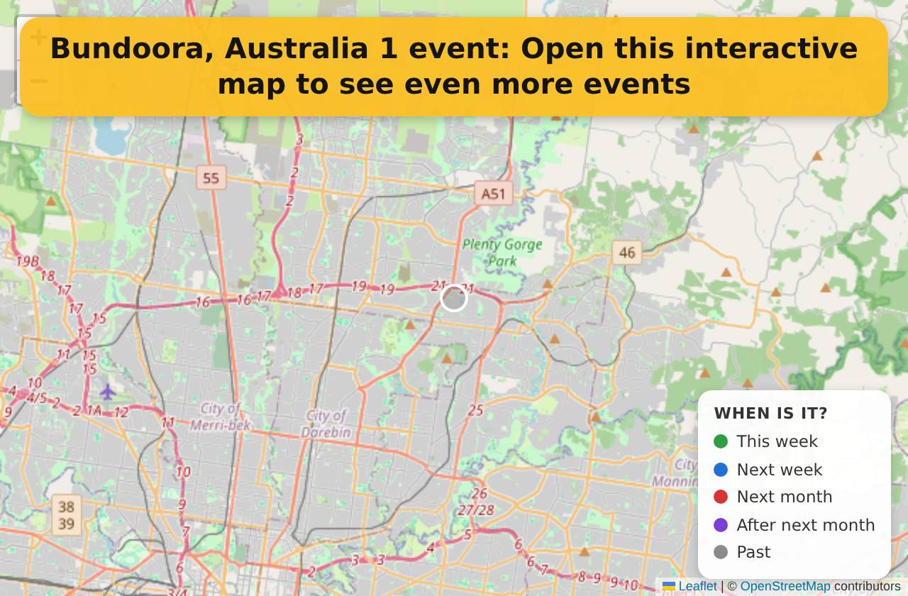 Map of events in Bundoora, Australia on the interactive EVENTULIST map