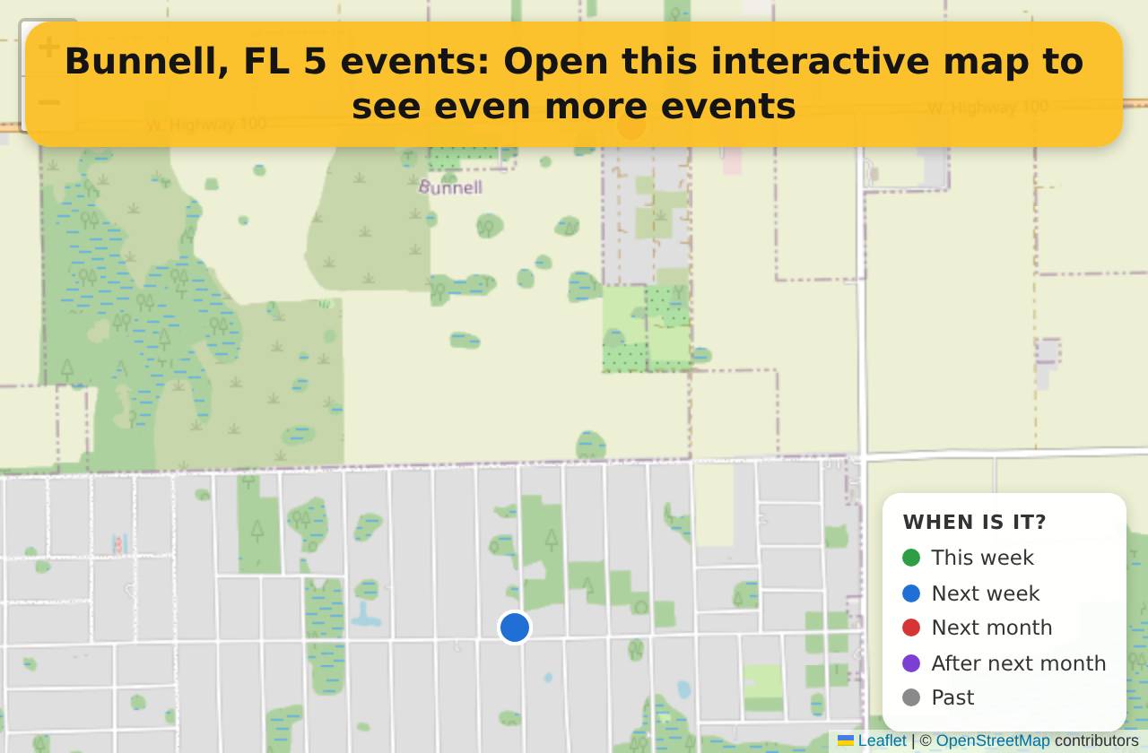 Map of events in Bunnell, FL on the interactive EVENTULIST map