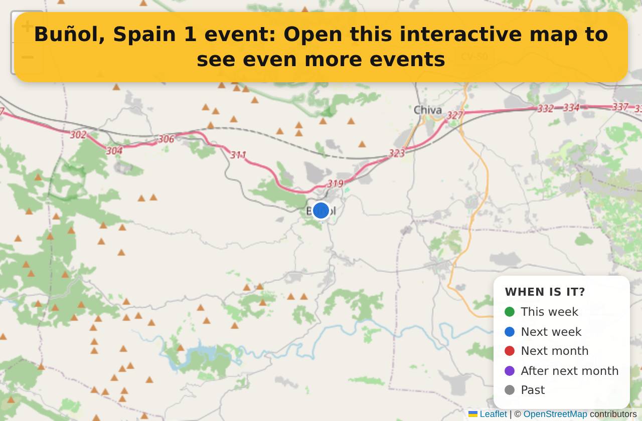 Map of events in Buñol, Spain on the interactive EVENTULIST map