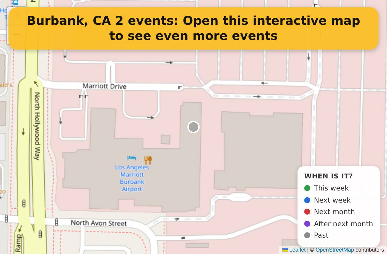 Map of events in Burbank, CA on the interactive EVENTULIST map