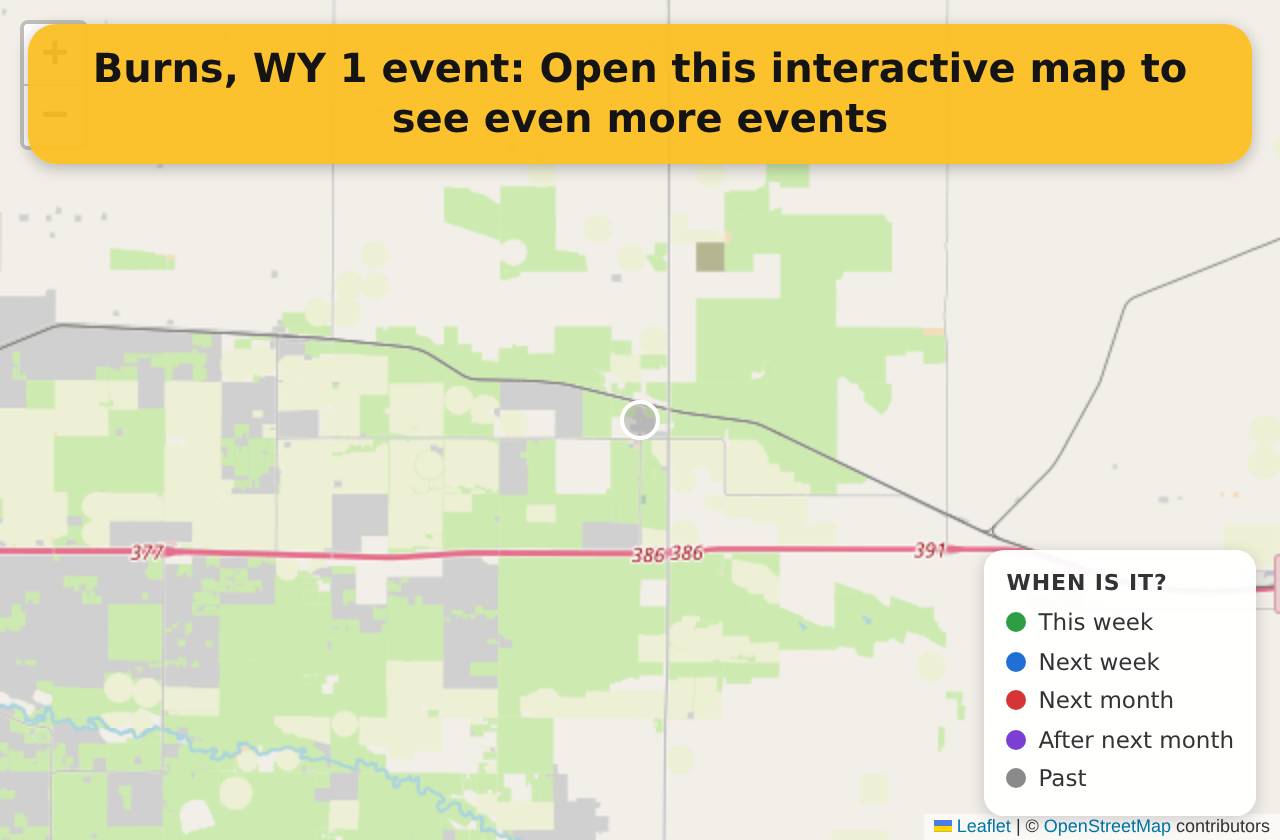 Map of events in Burns, WY on the interactive EVENTULIST map